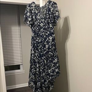 Astr Navy Floral High Low Dress